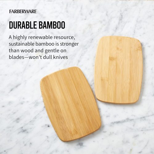 4 FARBERWARE 4-Piece Reversible Bamboo Cutting Board and Charcuterie Set, Assorted Sizes, Durable Wood Serving Boards for Cheese, Meats, and Prep