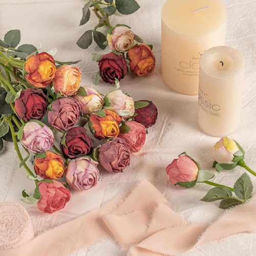 4 DuHouse 24pcs Artificial Vintage Roses Fake Silk Rose Flowers with Long Stem for DIY Bouquets Wedding Centerpiece Party Home Kitchen Decoration(Burnt Orange)