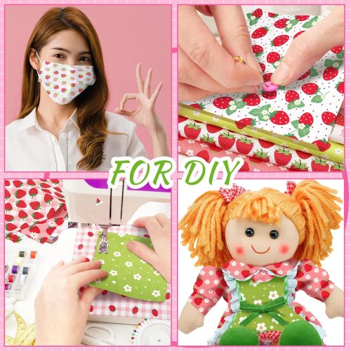 4 HunnmingRe 20 Pcs 10''x10'' Strawberry Quilting Fabric Square Summer Strawberry Quiltted Fabric Bundle Multicolor Precuts Printed Patchwork Supplies for Holiday DIY Sewing Craft