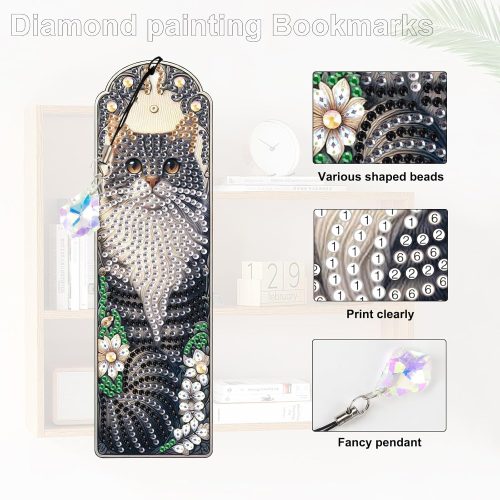 4 MVVMTOP 3pcs 5D Diamond Art Painting Bookmarks with Crystal Pendant, DIY Cat, Pecial Shape Crystal Diamond Partial Art Bookmarks for Book Lovers