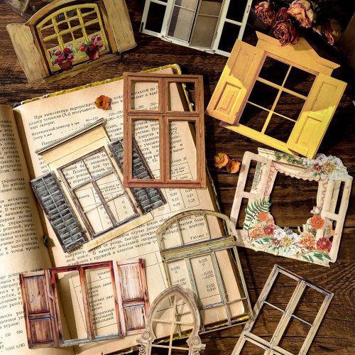 Vintage Scrapbook Paper Window Cutout Stickers, 60Pcs Self-Adhesive Decorative Windows Frames for Junk Journal Supplies Card Making Collage Album Art Crafts Embellishments