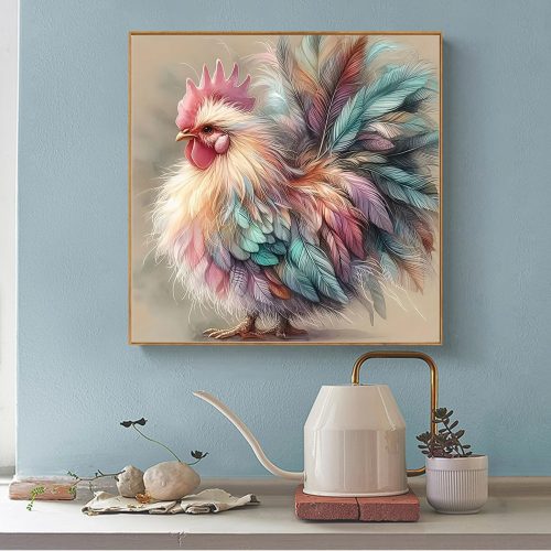 5D Diamond Art Kits for Adults Beginners Colorful Rooster，DIY Full Round Drill Diamond Painting Kits Cock,Chicken Paint by Diamonds Dots Gem Art Crystal Easy，Home Wall Decor 13.78X13.78 Inch