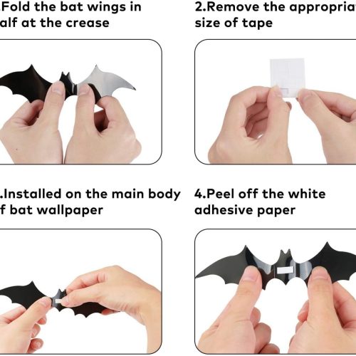 Bats Halloween Wall Decorations, 120 Pcs Bat Wall Stickers 3D Black Halloween Bat Decor for Indoor Outdoor Home Party Supplies
