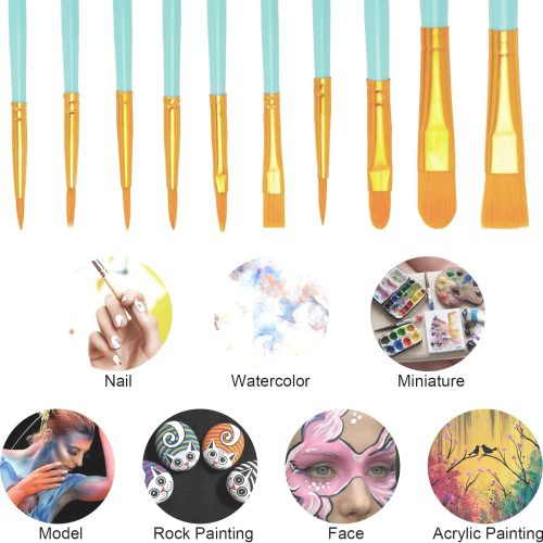 20 Pcs Paint Brushes for Acrylic Painting, Oil Paint Brush Set Craft Paint Brushes Detail Paint Brushes for Oil Watercolor, Body Face Nail Art, Rock Paintings, Ceramic Crafts Supplies (Blue, Green)