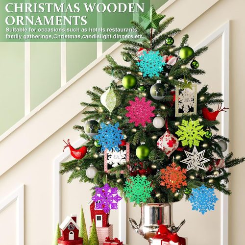 Wooden Christmas Snowflake Ornaments to Paint Christmas Decoration Cutouts Unfinished 36PCS, DIY Blank Unfinished Wood SnowflakeDiscs Ornament for Tree Home Crafts Hanging