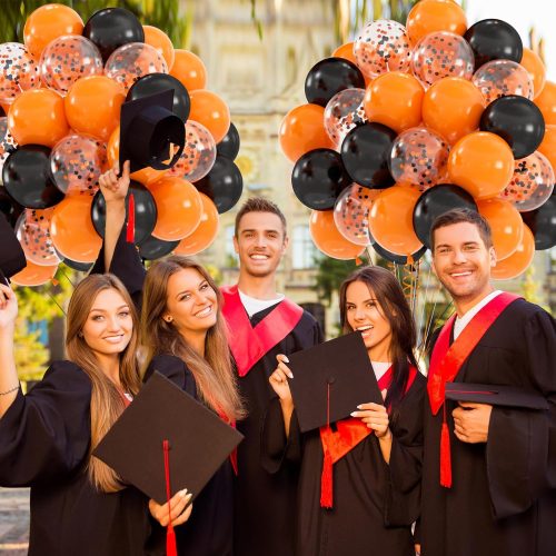 60pcs Black Orange Balloons, 12 inch Orange and Black Confetti Halloween Party Balloons for Birthday, Class of 2025 Graduation Party Decorations