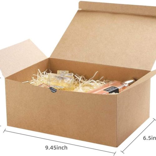 Frantis Brown Gift Boxes 9.45x6.5x4 Inches 10 Pack， Paper Gift Box with Lids for Bridesmaid Gifts, Birthday, Party, Christmas，Wedding, Crafting Cupcake Boxes, With 66 FT Twine