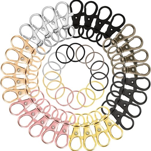 AUGSUN 100PCS Swivel Clasps Lanyard Snap Hooks with Key Rings, Key Chain Clip Hooks Lobster Claw Clasps for Keychains Jewelry DIY Crafts (Multicolor)