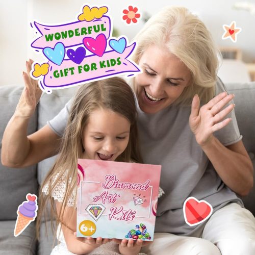 AGGKKY Diamond Art Kits for Kids with Wooden Frame DIY Arts and Crafts for Kids Ages 8-12 Easy Gem Art for Kids & Adult Beginners Home Wall Decor (Christmas Cute)