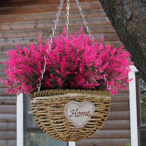 RECUTMS 8 Bundles Artificial Flowers Fake Outdoor Plants Faux Lavender Flower Plastic Shrubs Faux Flowers Fake Ferns Winter Artificial Fowers for Outdoors Indoor Outside Hanging Decorations (Fuchsia)