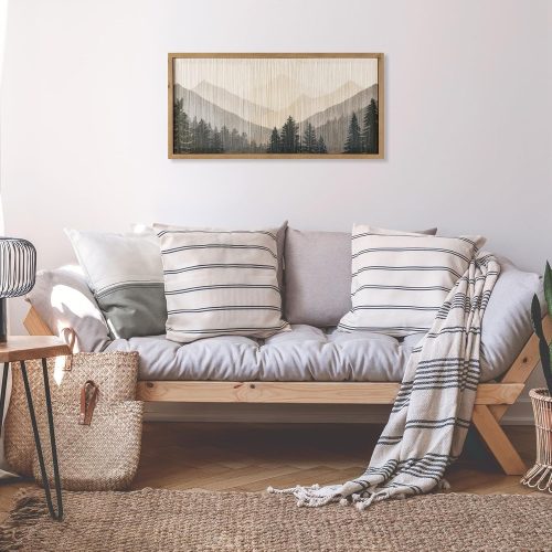 flangairy 23.6 X 11.8 In Mountain Wall Art, String Crafts Pictures With Wood Framed, Nature Landscape Forest Wall Hanging Decor, Living Room Bedroom Home Artwork