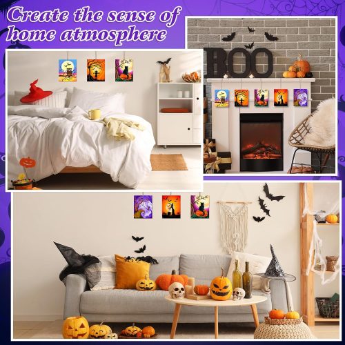 COCHIE 10PCS Large Halloween Unfinished Wood Crafts to Paint for Adults Kids, Bulk Predrilled Wooden Ornaments for Painting, Halloween Ghost Paintable Wood Slices Craft Supplies with Ropes
