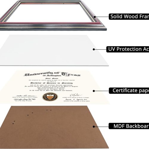 GraduationMall 8.5x11 Certificate Diploma Frame,Solid Wood & UV Protection Acrylic,Glossy Cherry Finish with Gold Trim