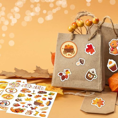 MISS FANTASY Hello Fall Stickers for Kids - Autumn Bulk Thanksgiving Pumpkin and Maple Leaves for Cards/Envelopes/Gift - Party Supplies