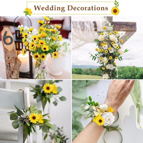 8 Bundles Sunflowers Artificial Flowers Silk Mini Sunflowers Fake Yellow Flowers Gerbera Daisies Flowers for Indoor Outdoor Home Kitchen Table Wedding Centerpieces Gravesites Decor (13.77")