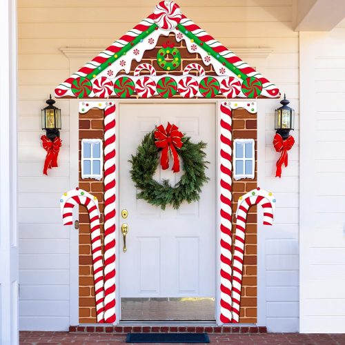 4 71 Inch 3 Pcs Christmas Door Decorations for Classroom Gingerbread Party Porch Banner Merry Christmas Gift Wrap Door Banner Xmas Cover for Classroom Home(Trendy Style)
