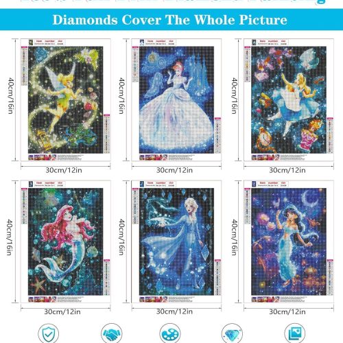 4 RYMILIE 6 Pack Diamond Painting Kits, 5D Princess Diamond Art Kits for Adults Beginner, Full Drill Diamond Dots Art, Home Wall Decor, 12x16inch