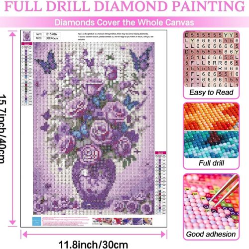 4 DIYCYCY Floral&Butterfly Diamond Art Kits for Adults Beginners,DIY 5D Diamond Painting Flowers,Round Full Drill Gem Art for Adults,Diamond Dots Paintings Picture Crafts Home Wall Decor 12x16 in
