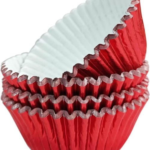 4 MEETINGU Bright Red Cupcake Liners, Paper Foil Cupcake Liners Muffin Baking Cups for Standard Baking Cupcakes