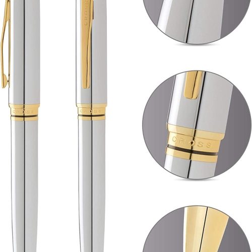 4 Cross Coventry Refillable Ballpoint Pen Presented in a Everyday Gift Box - Medium Point, Black Ink, Polished Chrome & Gold