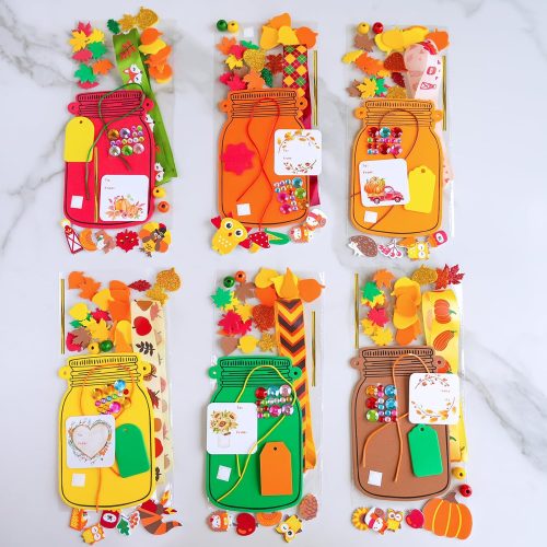 4 Winlyn 24 Sets Fall Craft Kits DIY Maple Leaf Pumpkin Mason Jar Ornaments Decorations Art Sets Autumn Foam Stickers Easy Thanksgiving Arts and Crafts for Kids Home Classroom Activities Party Favors