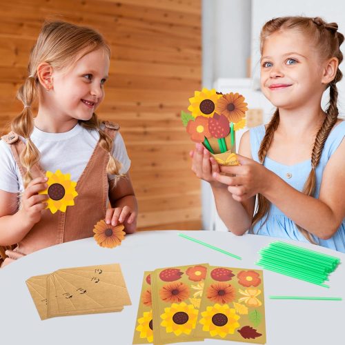 4 BeYumi Fall Flower Bouquet Craft Kit - 24Pcs Make Your Own Thankful Autumn Florals for Kids, Thanksgiving DIY Gift, School Classroom Home Fun Activities