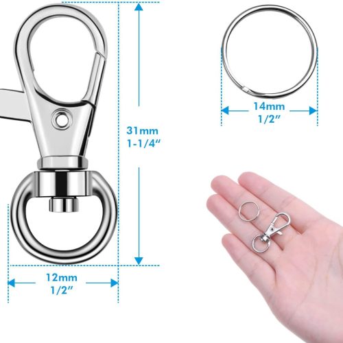 4 Key Chain Swivel Hooks, Anezus 100pcs Keychain Hardware Metal Swivel Snap Hook Lanyard Clips Hooks with Keychain Rings for Keychain Hardware and Lanyard Charms