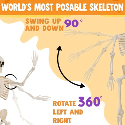 4 JOYIN 36" Halloween Skeleton Decor, 3FT Full Body Stayable Movable Joints, Posable Hanging Skeletons for Halloween Decoration, Yard, Graveyard, Haunted House Props, Spooky Scene Party Favor