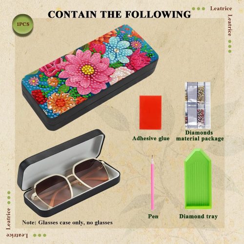 4 Leatrice Flower Diamond Art Kits for Adults Small Diamond Painting Kits Diamond Dots Gem Art Painting DIY Eyeglasses Case with Special Shaped Rhinestone for Beginner Women
