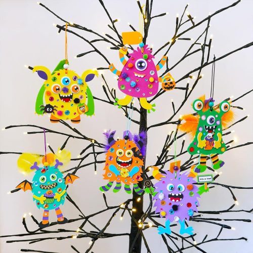 4 Winlyn 24 Sets Halloween Fall Crafts Kits for Kids DIY Monster Ornaments Foam Monster Crafts Arts and Crafts for Kids Classroom Art Activities Party Favors