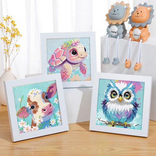 4 FQOVKYN 4 Packs 5D Cartoon Diamond Art Kits for Kids, Cute Animals DIY Diamond Arts Mosaic Kits for Adults Beginner, Full Round Drill Gem Art for Home Wall Decor Kids Present 6X6 inch