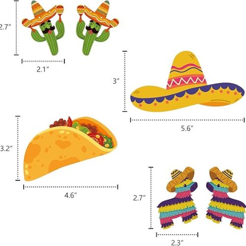 4 8PCS Cinco De Mayo Fiesta Headband - Mexican Sombrero/Pinata/Cactus/Taco Party Supplies Favors Accessories Decorations