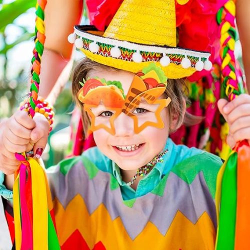 4 Hooqict 32 Pcs Mexican Party Decorations Paper Eyeglasses Cinco De Mayo Taco Party Favor Glasses for Fiesta Party Mexican Carnival Supplies Day of the Dead Decor