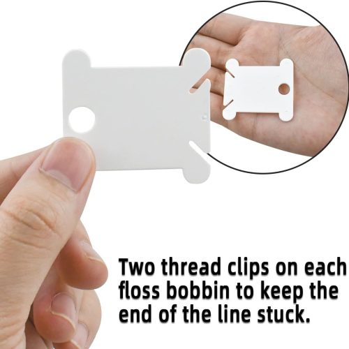 4 120 Pcs Plastic Floss Bobbins with 1 Pcs Bobbin Winder for Cross Stitch Cotton Thread Craft DIY Sewing Storage Thread Organizer Holder Embroidery DIY Cards (White)