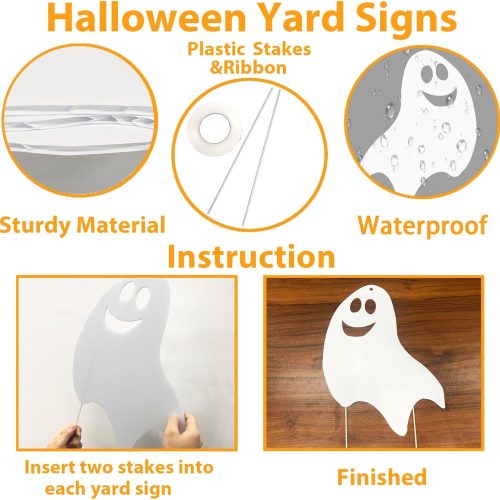 4 Halloween Outdoor Decorations Yard Signs Stakes - 6PCS Ghost Lawn Decorations Signs with Spooky Faces for Garden Yard Lawn Porch Scary Halloween Trick or Treat Party Decorations Supplies Outside