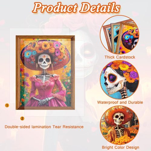 4 Day of The Dead Poster - 9 Piece Mexican Day of the Dead Decorations Sugar Skull Wall Art Dia De Los Muertos Party Decoration Skeleton Halloween Wall Decor for Mexican Fiesta Party Decor, Unframed
