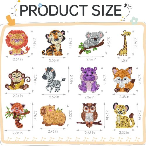 INCOK Diamond Painting Magnets Refrigerator - 12 PCS DIY Cute Animal Diamond Art Fridge Magnets Kit with Lion Tiger Koala Monkey Giraffe Zebra Fox Pattern DIY Home Decor for Adults Beginners