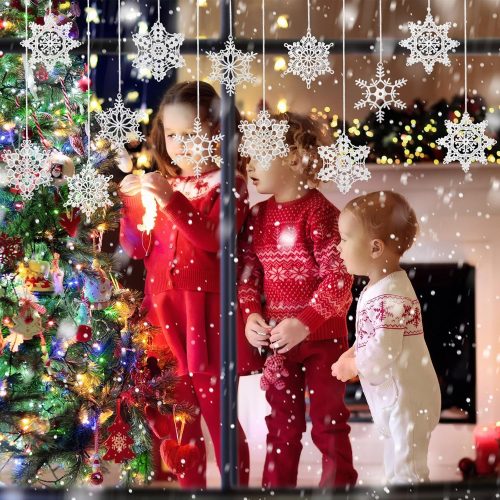 Buryeah 36 Pcs Christmas Snowflake Winter Ornaments Crochet Snowflake Decorations Hanging Ornaments for Christmas Tree Xmas Home Wall Holiday Party Gift, 6 Styles(White)
