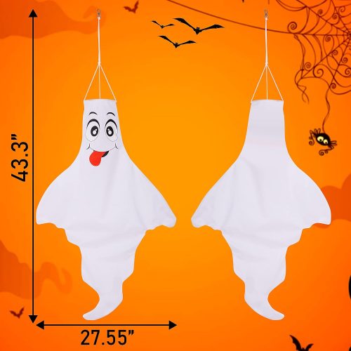 3PCS Halloween Decorations Outdoor Ghost Windsock LED Hanging Decor - Hallowmas Wind Sock Tree Yard Party Ornaments（No Batteries & No Timer）
