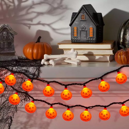 GOOTHY Halloween Pumpkin String Lights, 8.5Ft Outdoor Halloween Decorations Lights with 10 Jack-O-Lantern Lights, Hanging Pumpkin String Lights UL Listed for Party Patio Garden Window Decor