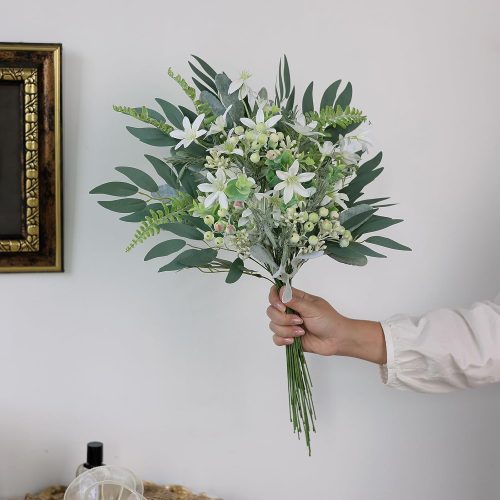 4 FOTEEWL 70 Pcs Artificial Greenery Stems Box Set,with 8 Kinds of Faux Plants and Fake Flowers for DIY Bridal Bouquets Wedding Floral Arrangement Table Centerpieces Decoration (Sage Green & White)