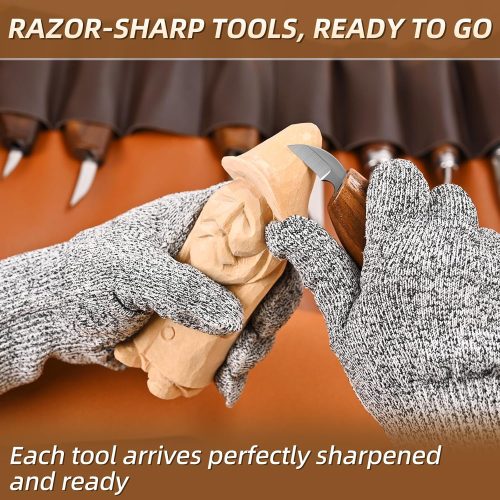 4 Deluxe Wood Carving Kit - 21Pcs Wood Carving Tools with Leather Storage Bag,Wood Carving Tools Set with 8Pcs Whittling Knives, 8Pcs Detail Carving Knives,Wood Whittling Kit for Beginners
