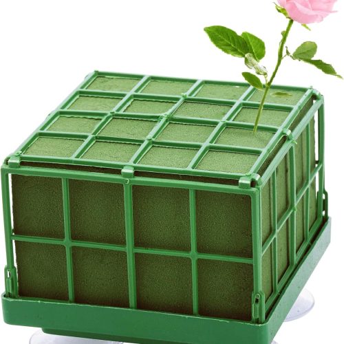 4 Lyellfe 8 Pack Square Floral Foam Cage, Floral Foam Blocks with Suction Cup, Flower Cage Arranger for Fresh Artificial Flowers, Table Centerpiece and Wedding Decor
