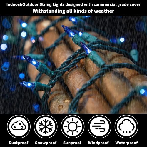 4 LAMPHOME Super-Bright Extendable Blue Christmas Lights Decoration 100Lights 19.6ft UL Certified Mini Bulb String Lights Set for Outdoor Christmas Tree Garden Holiday Party Patio Wedding Garland Decor