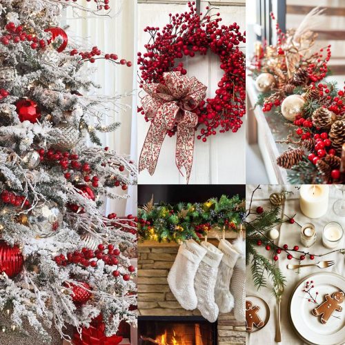 4 Fake Red Berry Christmas Picks 30 Pcs Holly Berry Christmas Decor Artificial Red Berries Branches for Christmas Tree Decorations Red Christmas Ornerments(Red)
