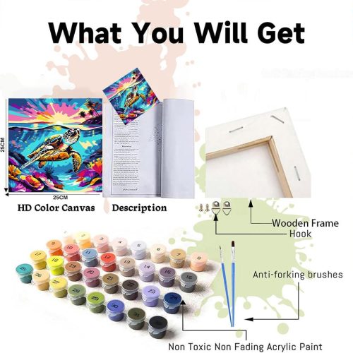 4 WEMEON Sea Turtle Paint by Numbers Kit for Kids with Framed- Easy Paint by Numbers Kit for Kids Age 4-12, Simple Painting Paint by Numbers for Gift Home Wall Decor(10x10Inch)