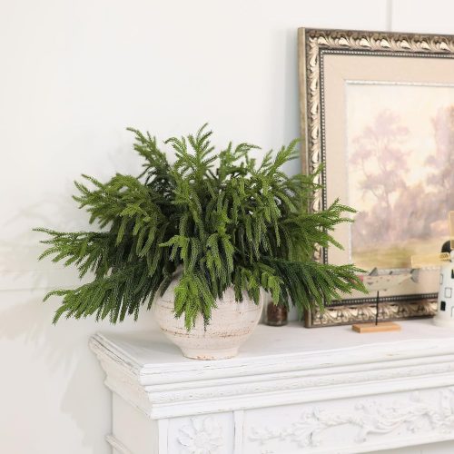 4 20 Pcs Christmas Norfolk Pine Branches -18" Real Touch Artificial Norfolk Pine Branch Faux Plants Stem Fake Greenery Pine Picks for Vase DIY Crafts Garland Wreath Home Indoor Outdoor Decoration