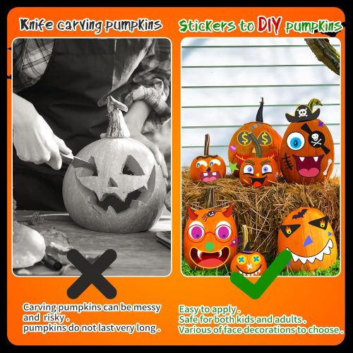 4 Natonhi 108 Pack Pumpkin Decorating Kit Halloween Pumpkin Face Stickers, Halloween Crafts Pumpkins Expressions Decorations, Creative Games Gifts Party Supplies for Kids