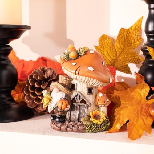4 Valery Madelyn Fall Decorations for Home, Fall Gnomes Decor for Table Indoor Outdoor with Light, Resin Thanksgiving Decorations Garden Pumpkins Figurines for Autumn Harvest Tiered Tray