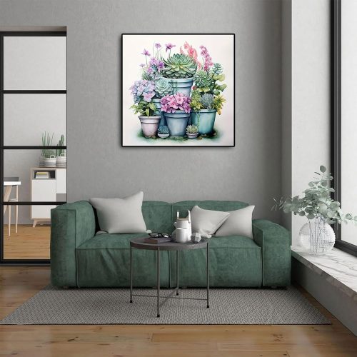 CHWGLFGG Succulent Plant Paint by Numbers Kit for Adults On Canvas,DIY Easy Adult Paint by Number Kits Potted Succulent,Paint by Color Potted Flowers Acrylic Paint Painting Home Wall Decor 16x16inch